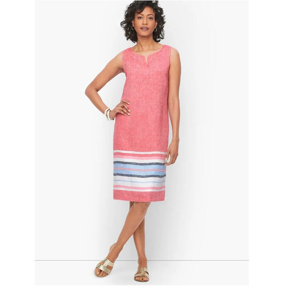 Talbots Linen Shift Dress 6P Red Sleeveless Striped Hem Petite Summer Outfit - Picture 3 of 7